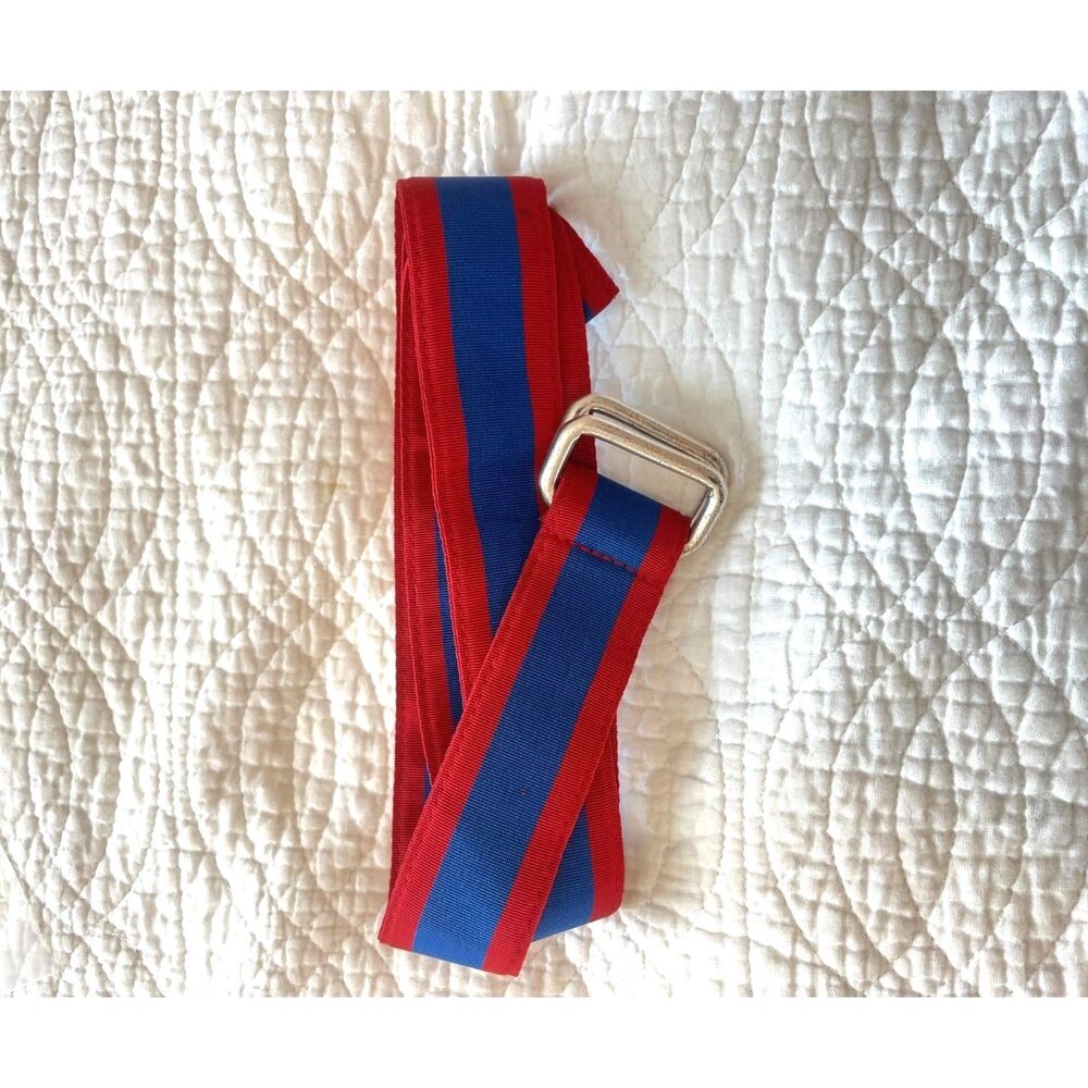 Polo Ralph Lauren Vintage Ribbon Belt Mens Red Blue Striped Double D-Ring XL